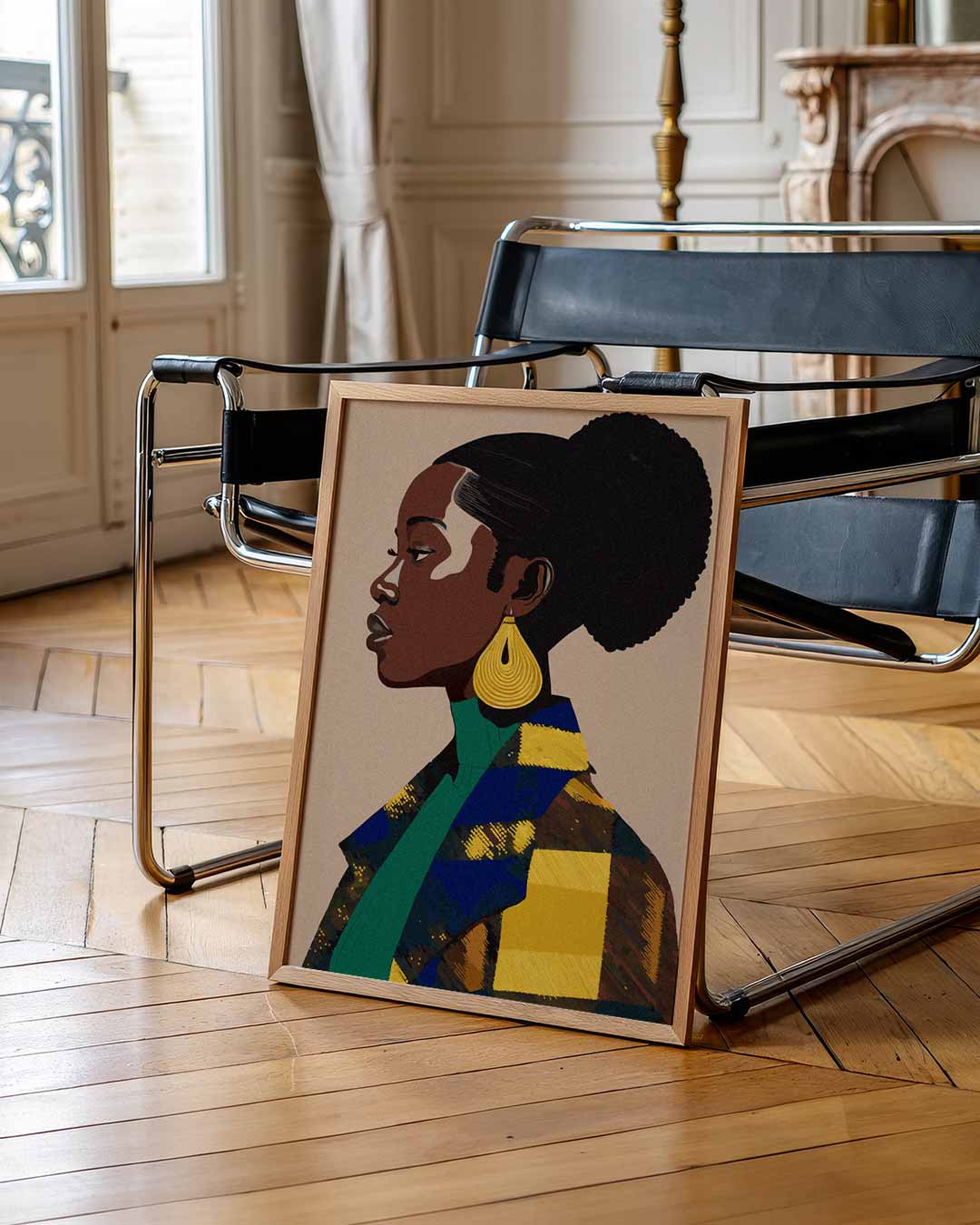 Chic Portret Met Gouden Accenten – zomerse wandkunst als portret poster