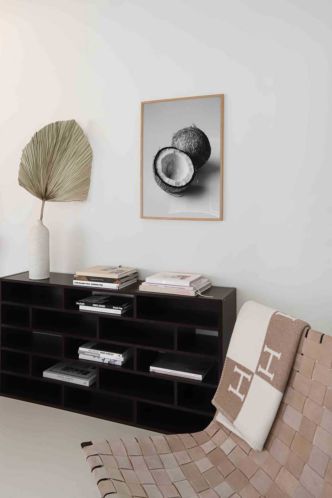 Kokosnoot zwart wit – staande natuur wanddecoratie van WallArtistic