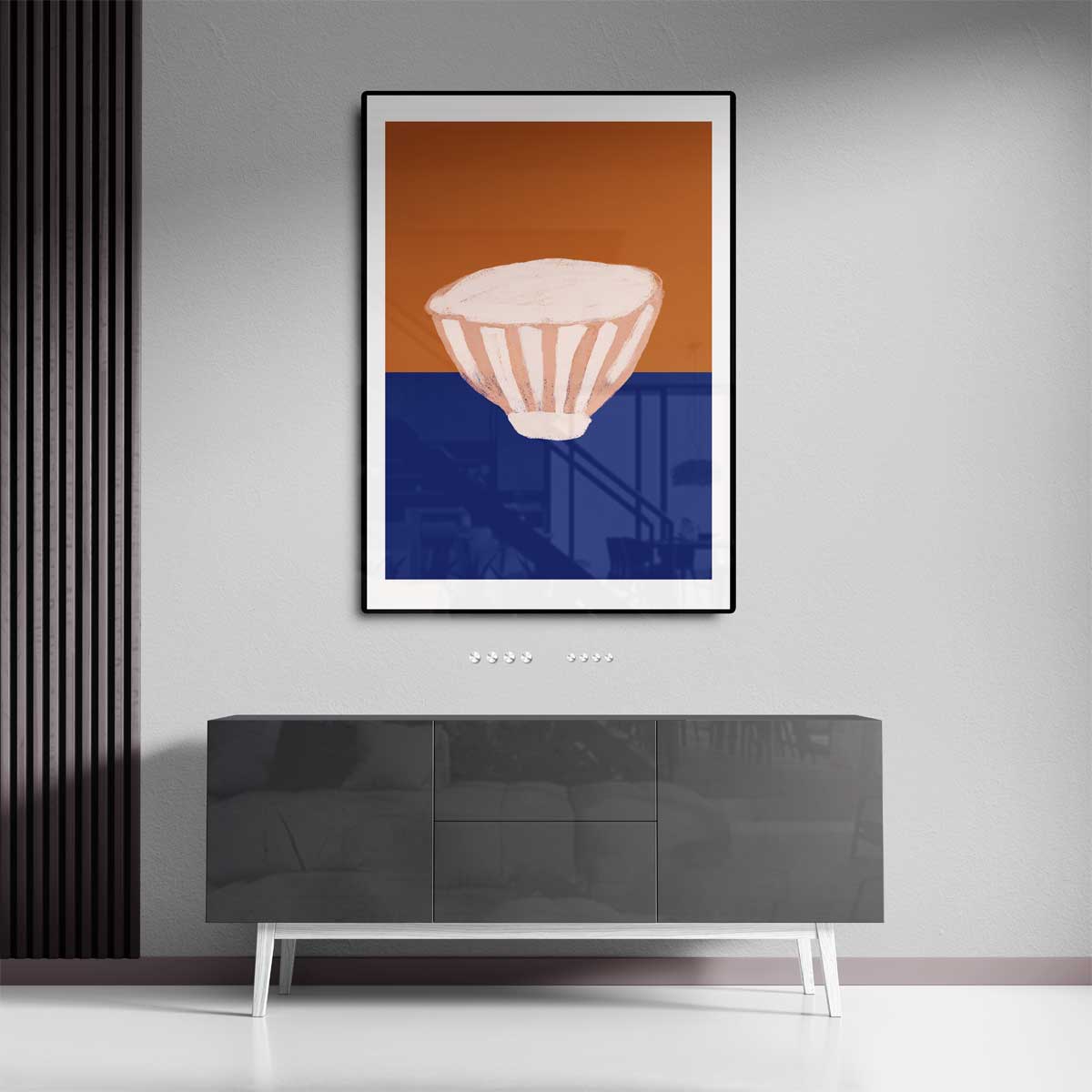 Kleurrijke Kom op Tweekleurige Achtergrond – dibond kunstwerk als wanddecoratie