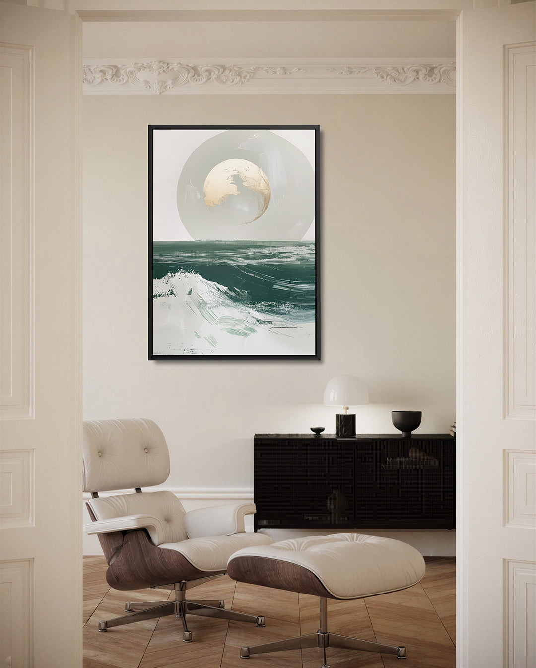 Golven en maan – staand wanddecoratie kunstwerk
