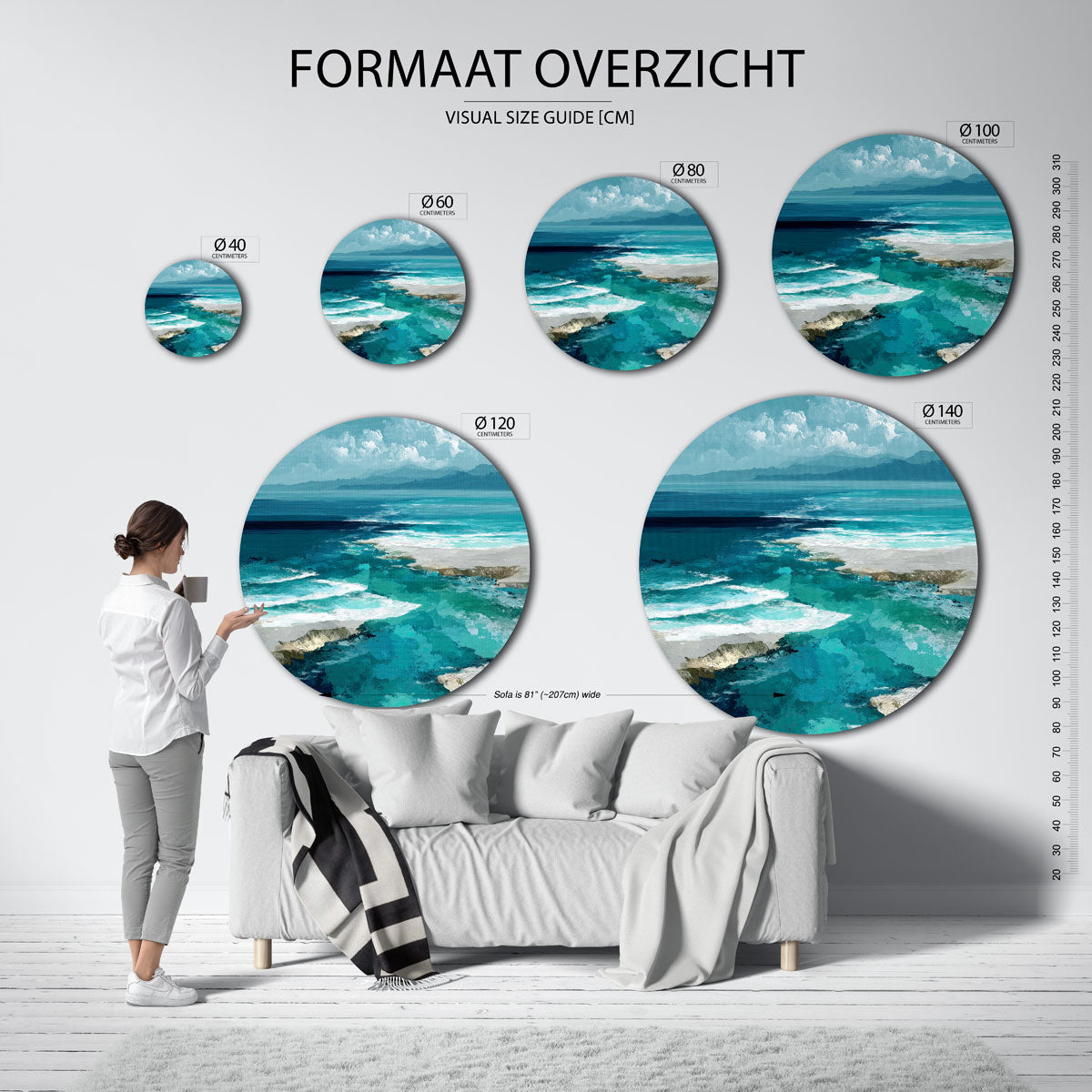 Zeezicht – ronde muurdecoratie met vrouwelijk portret