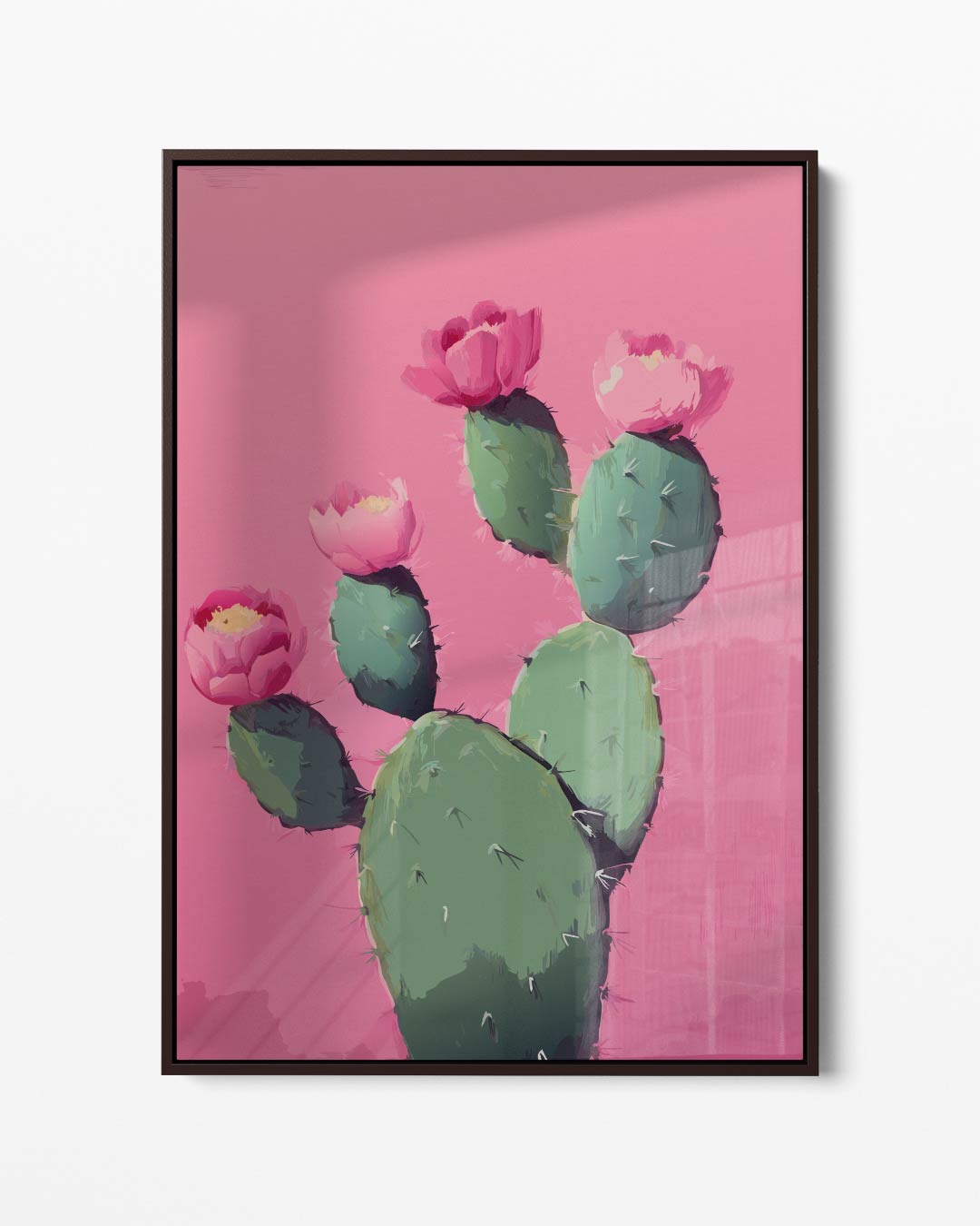 Bloeiende Cactus op Roze – portret kunstwerk als wanddecoratie