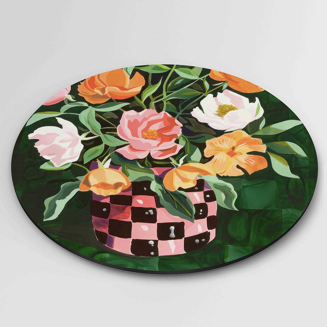 Bloemen in vaas – kleurrijke ronde wanddecoratie van WallArtistic