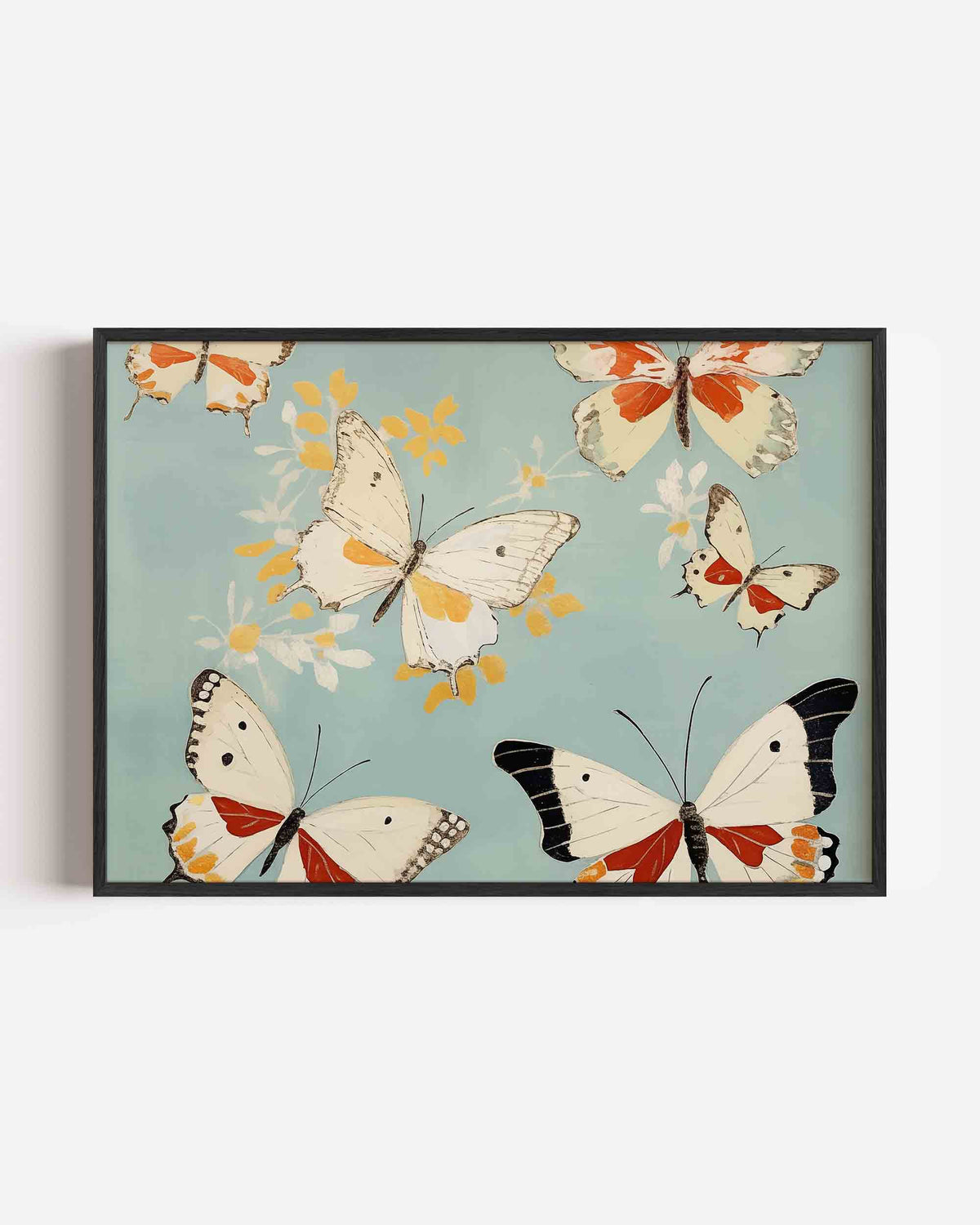Vlinders op blauwe achtergrond – dieren landscape poster als wanddecoratie