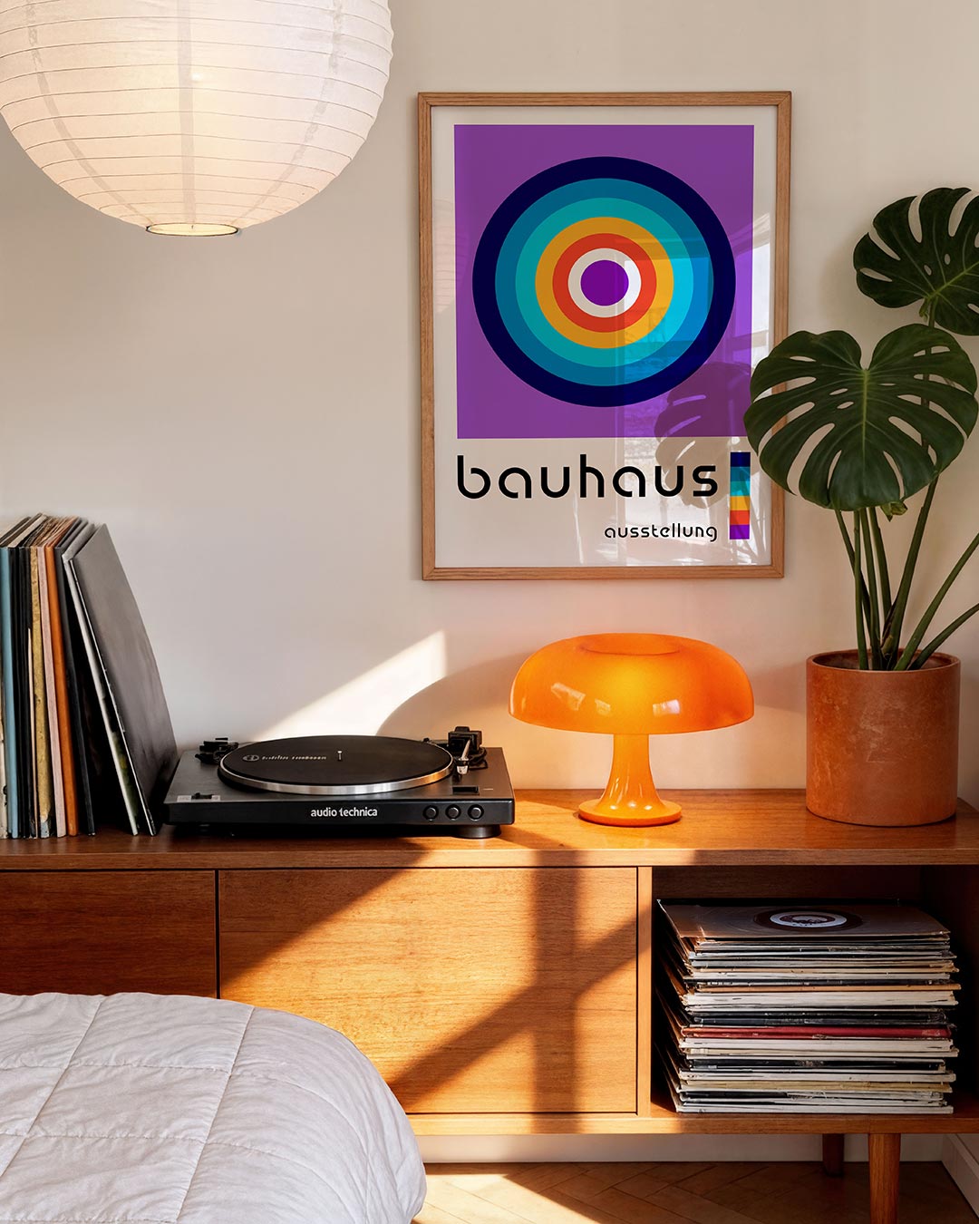 Cirkelvormen en kleur – moderne Bauhaus wandkunst als poster