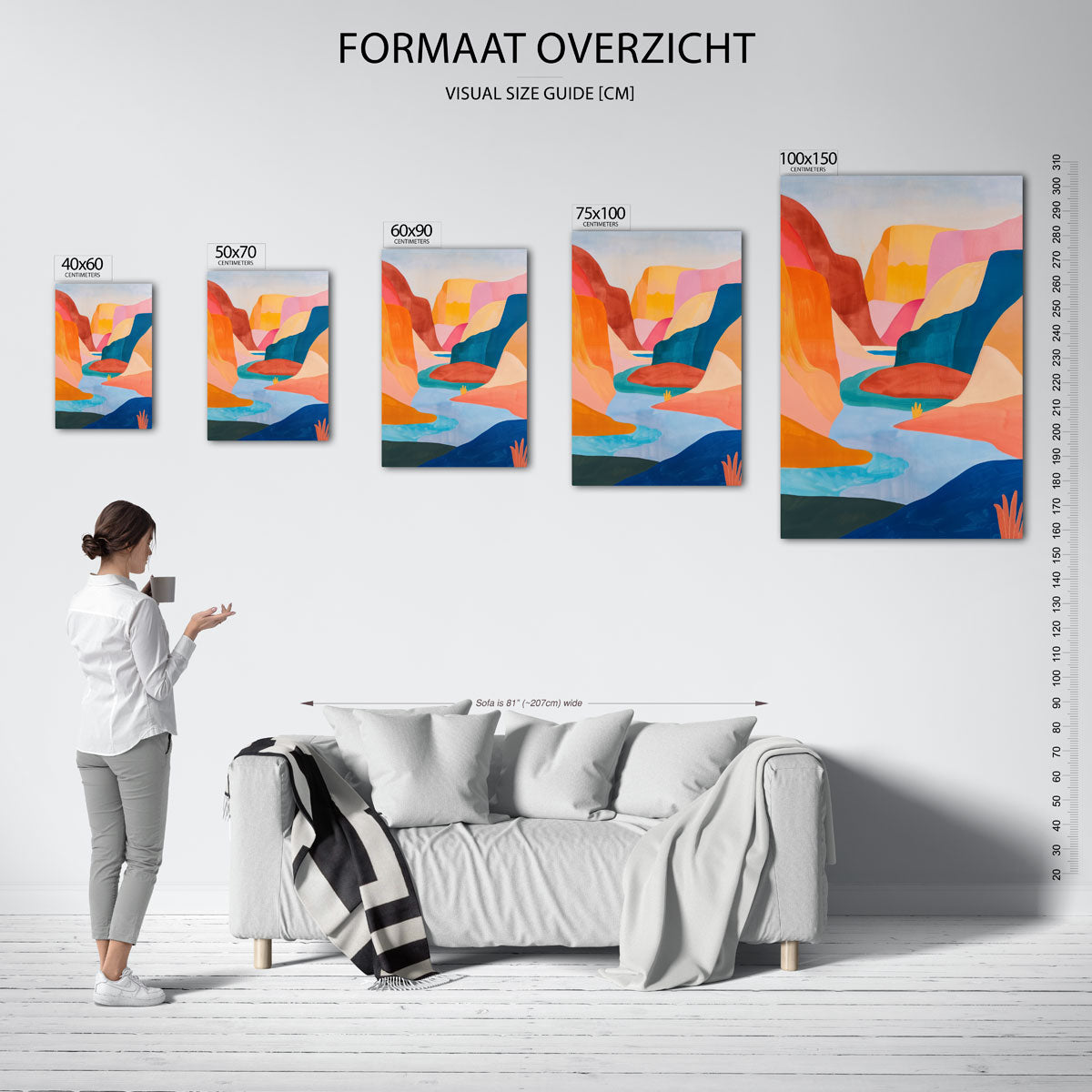 Kleurrijke landschap vormen – Levendig – moderne staande wandkunst