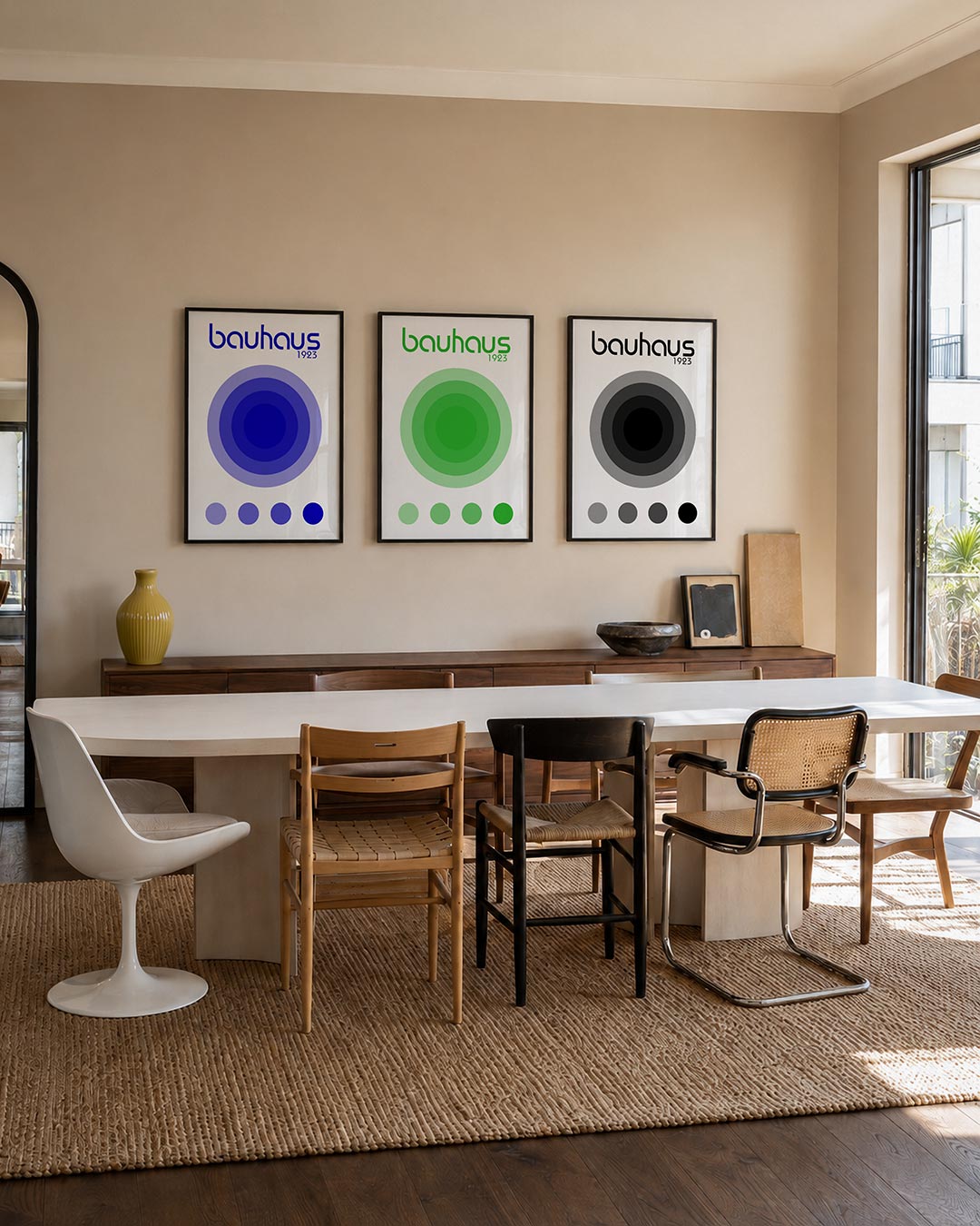 Cirkelharmonie posterset – tweede productweergave – deze posterset in drie delen toont concentrische cirkels in blauwtinten.