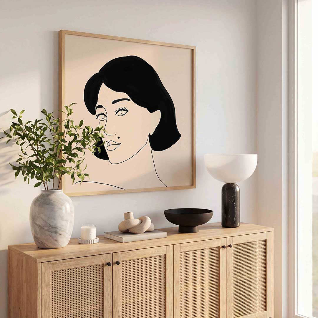Minimalistisch portret – illustratie poster in vierkant formaat