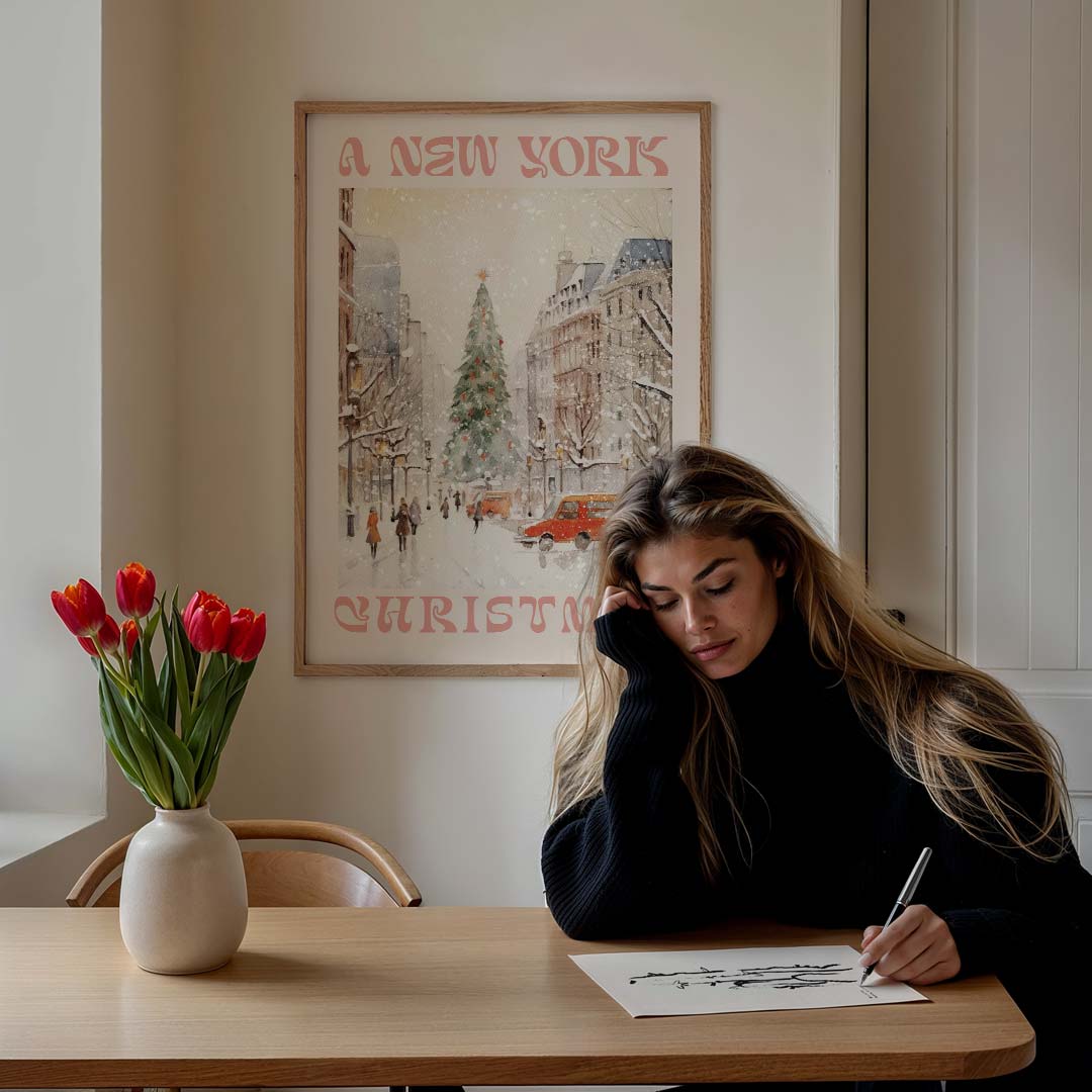 Sfeervolle New York Kerstmis – feestelijke wandkunst als portret poster