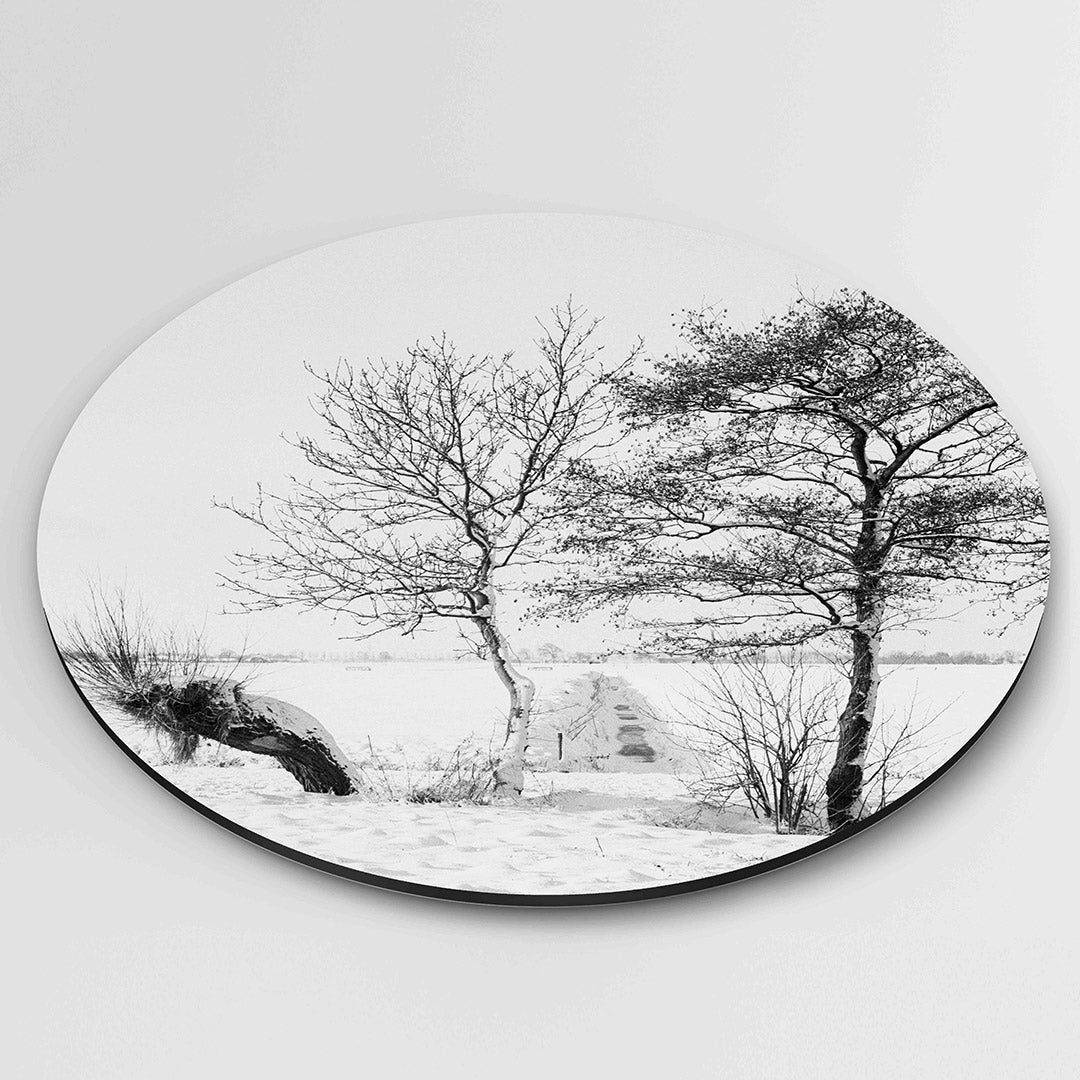 Winterlandschap met bomen – muurcirkel fotografie als moderne wanddecoratie