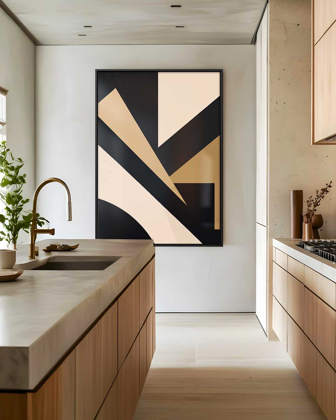 Strakke Geometrie in Aardetinten – dibond wanddecoratie in staand formaat