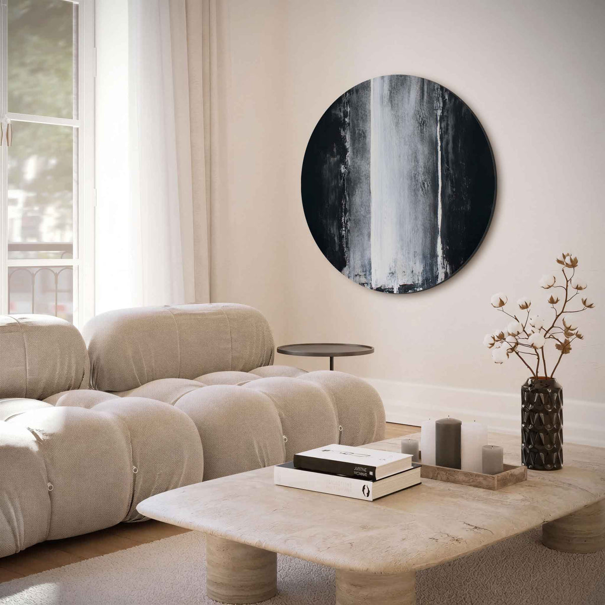 Zwart wit abstracte – moderne abstracte muurcirkel voor aan de muur