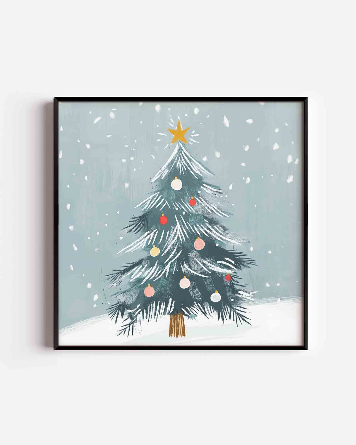 Kerstboom met sneeuw – vierkante kinderposter als wanddecoratie