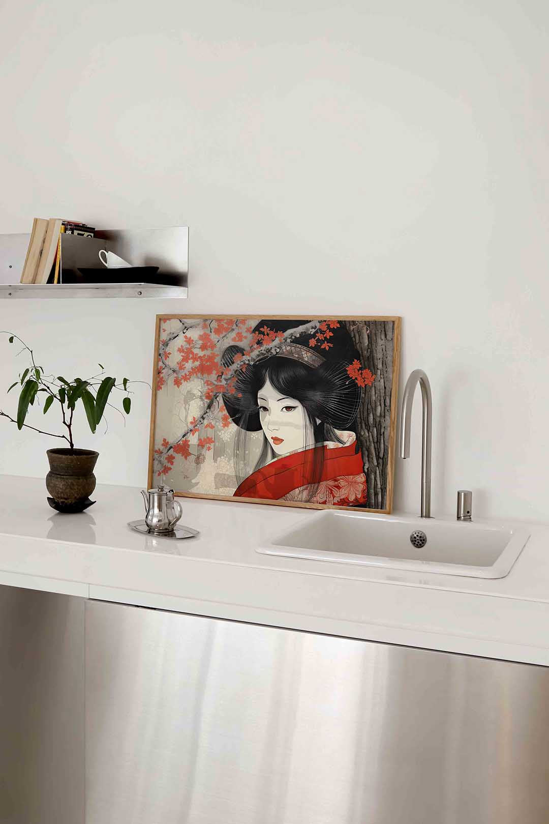 Vrouw met bloemen – keukenposter in liggend formaat
