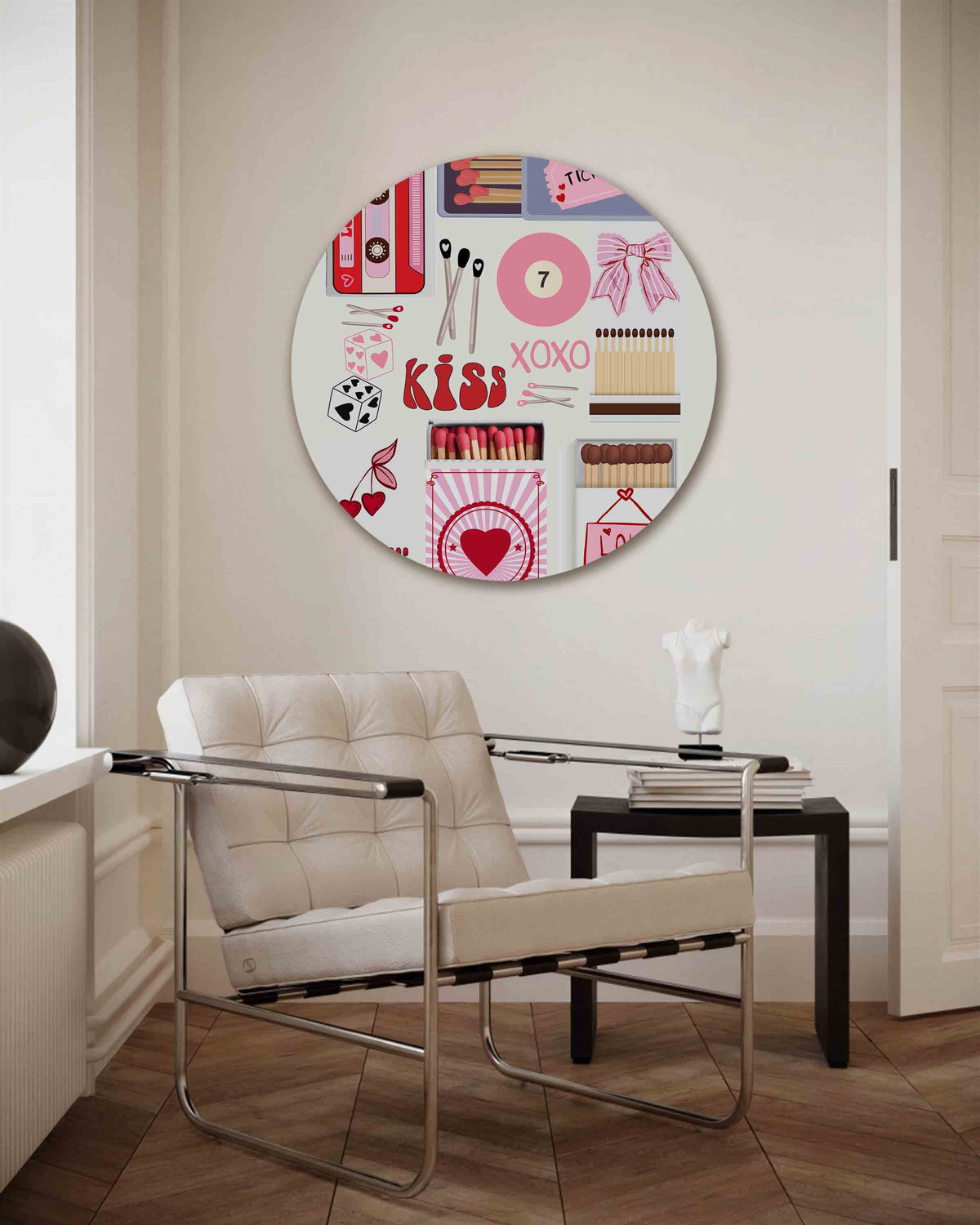 Liefdevolle symbolen – Pop Art muurcirkel als ronde wanddecoratie