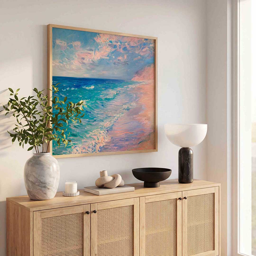 Strand en zee – illustratie poster in vierkant formaat
