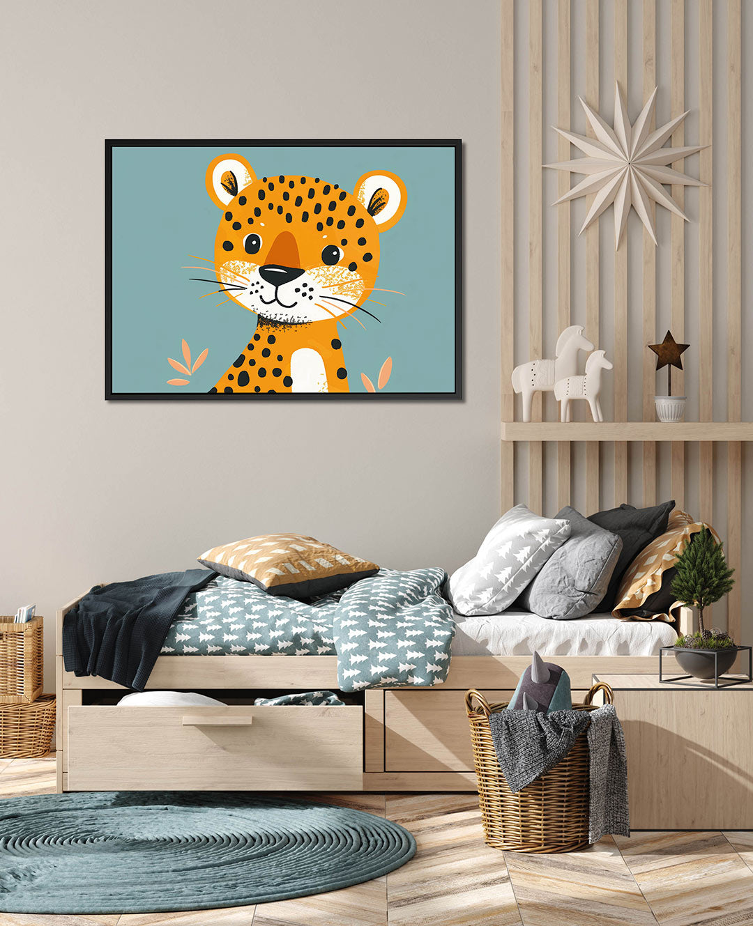 Vrolijke luipaard illustratie – Illustratie – wanddecoratie in interieur
