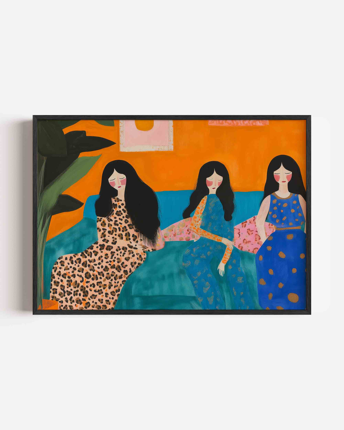 Drie vrouwen op bank – hedendaagse illustratie poster in landscape formaat