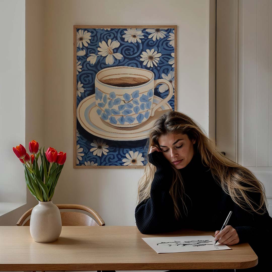 Bloemige Theepot Droom – culinaire wandkunst als portret poster