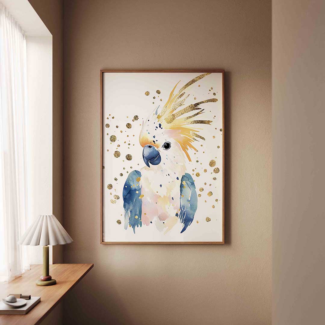Papegaai met gouden accenten – staande dieren wanddecoratie van WallArtistic
