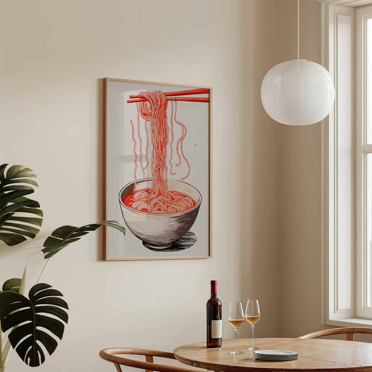 Stijlvolle Noodle Illustratie – keukenposter in staand formaat