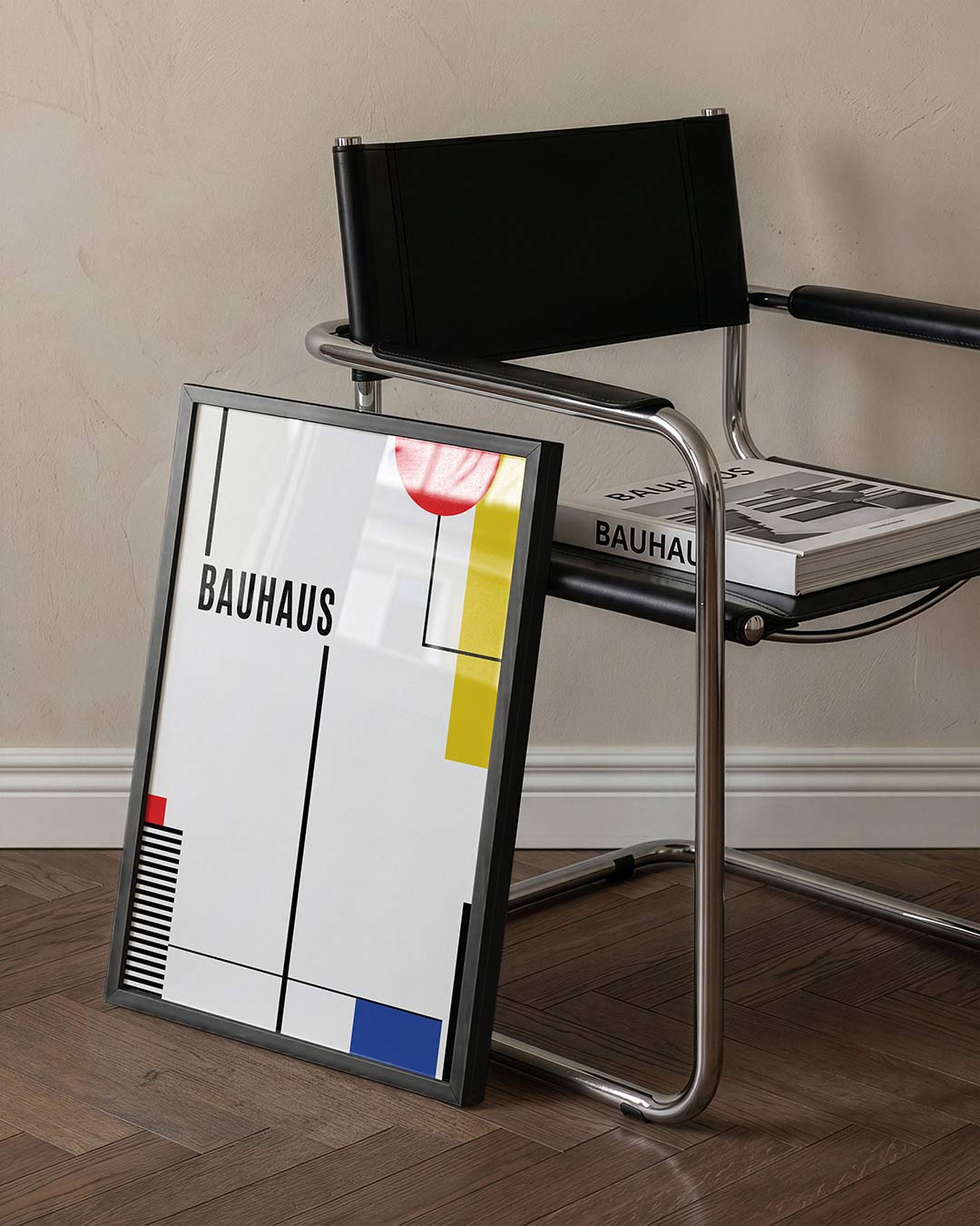 Lijnen en kleurvlakken – staande Bauhaus poster voor aan de muur