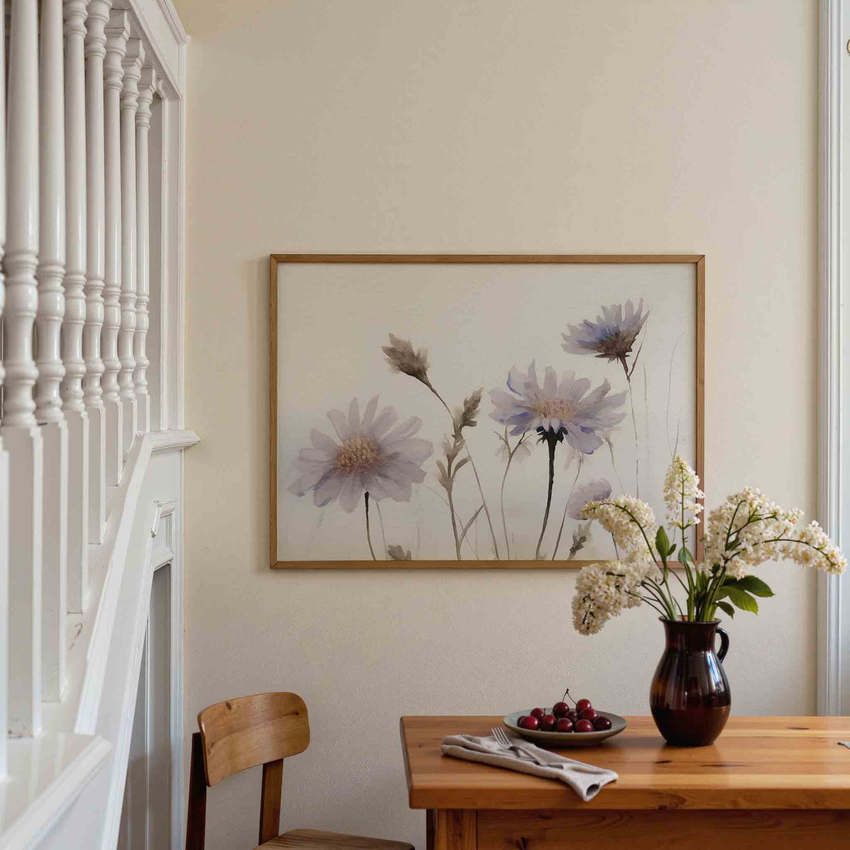 Bloemen in zachte tinten – botanische poster in liggend formaat