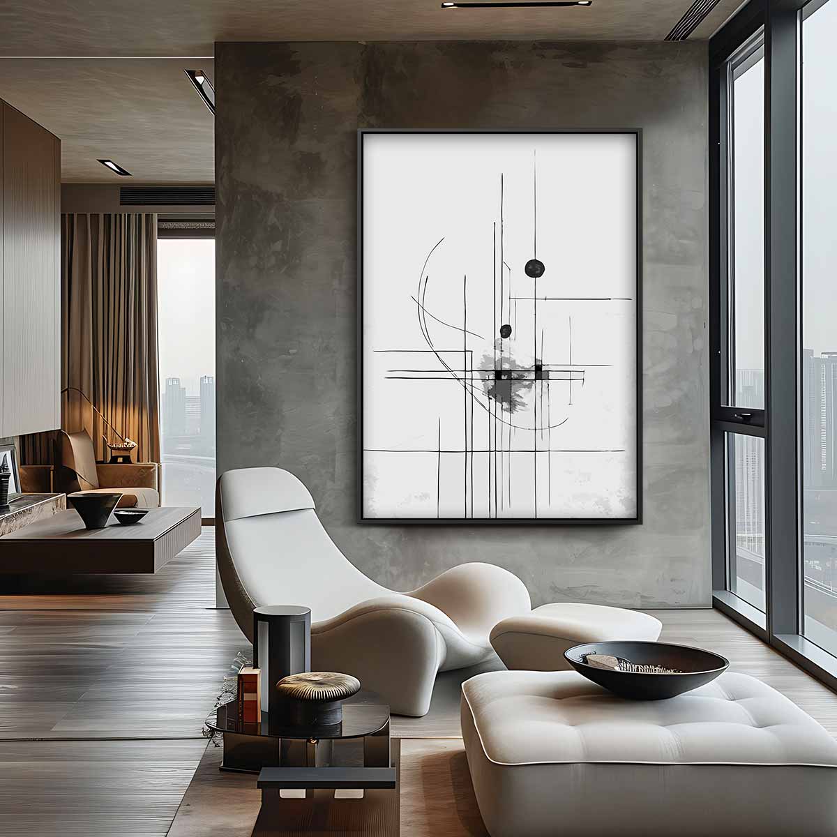 Abstracte Lijntango – canvas wanddecoratie in portret formaat