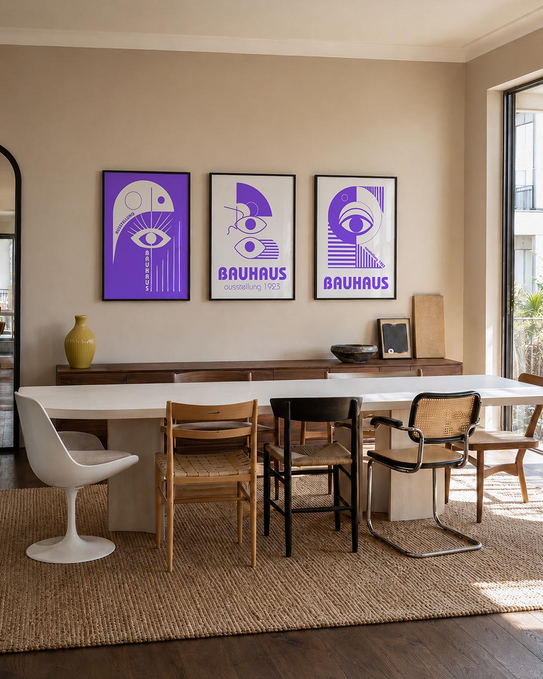 Oog en lijnen driedelige posterset – deze posterset in drie delen toont een groot wit oog