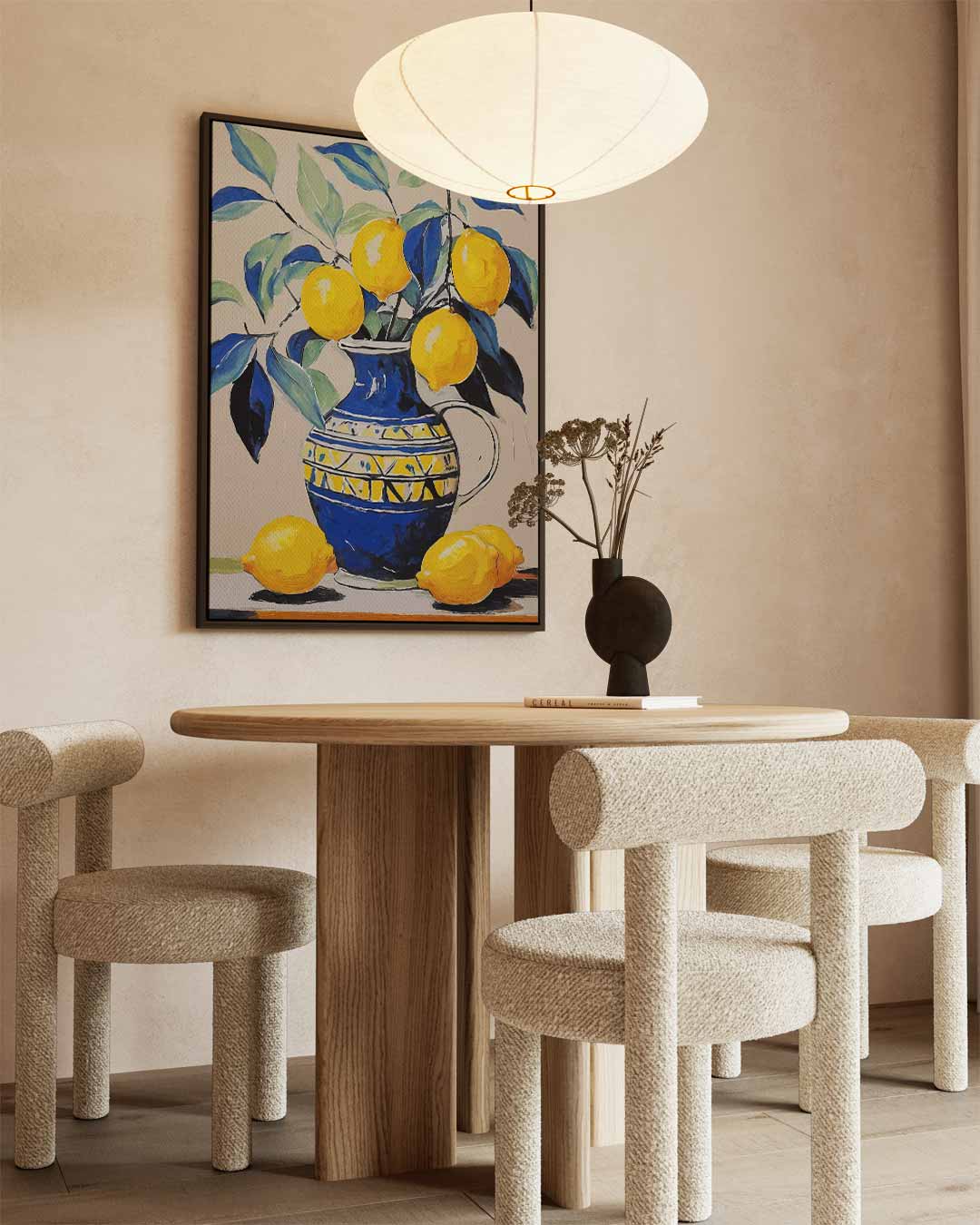 Citroenvaas met Levendige Bladeren – canvas wanddecoratie in portret formaat