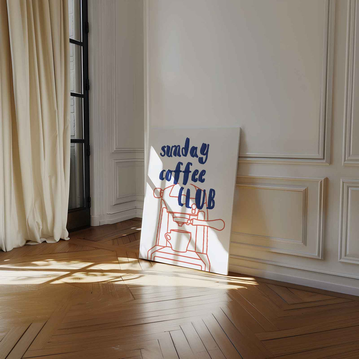 Zondag Koffie Club Poster – staand kunstwerk voor modern interieur