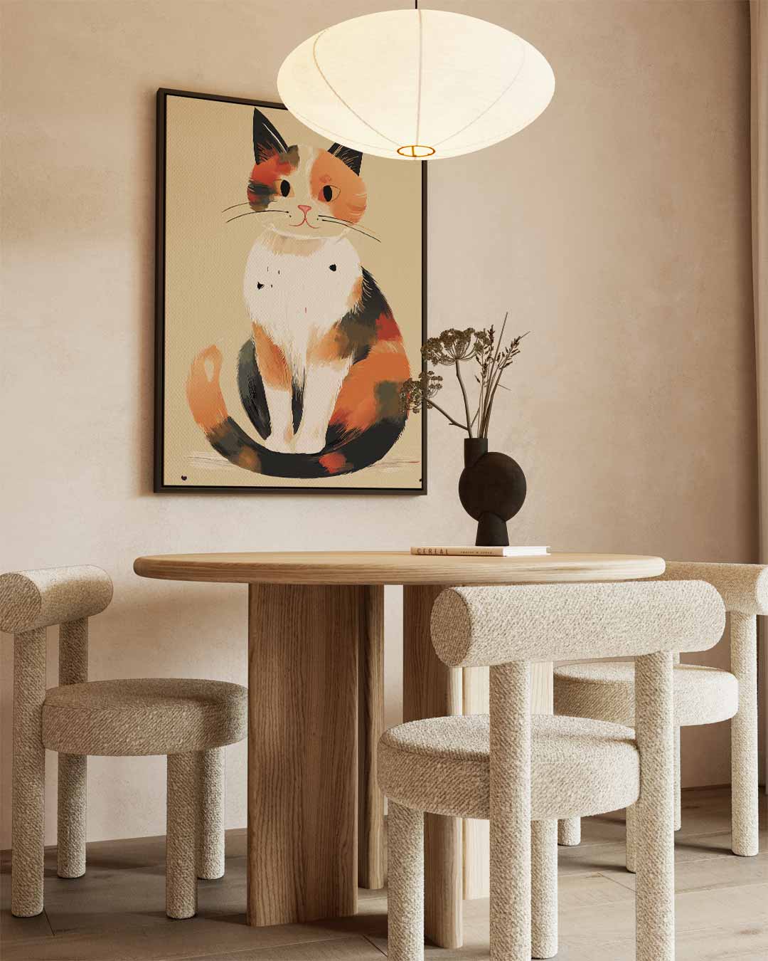 Charmante Calico Kat Illustratie – staand kunstwerk voor modern interieur