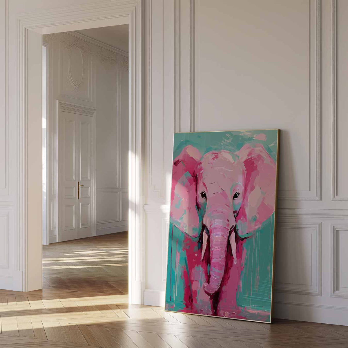 Schilderachtige Olifantenpracht – dierenposter als moderne staande wanddecoratie