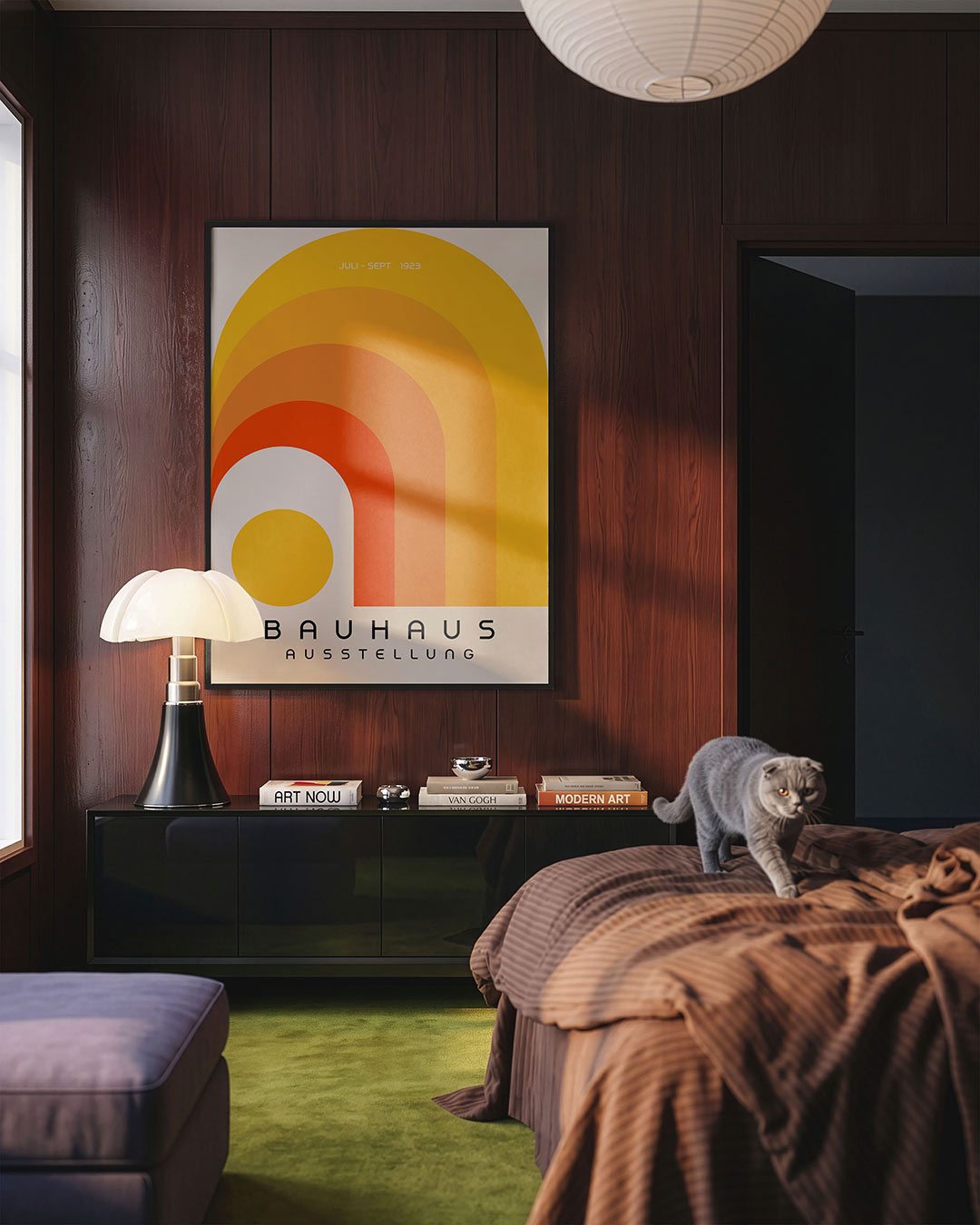 Kleurvlakken en bogen – geometrische Bauhaus poster in staand formaat
