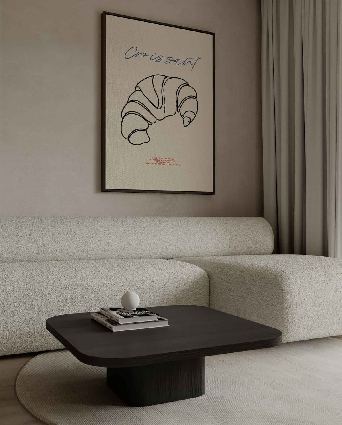 Croissant Line Art – canvas wanddecoratie in portret formaat