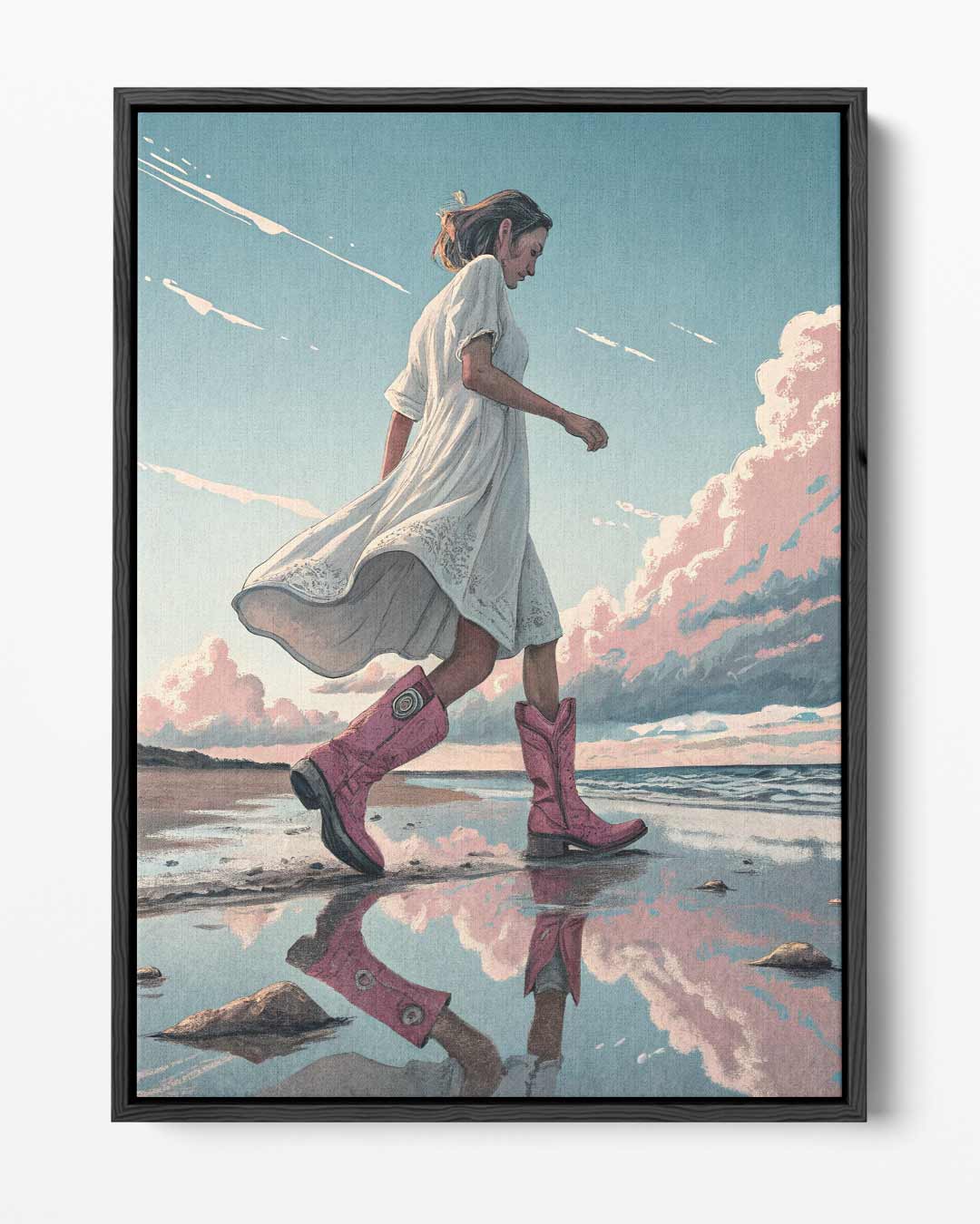Stijlvolle Wandeling aan de Kust – portret kunstwerk als wanddecoratie