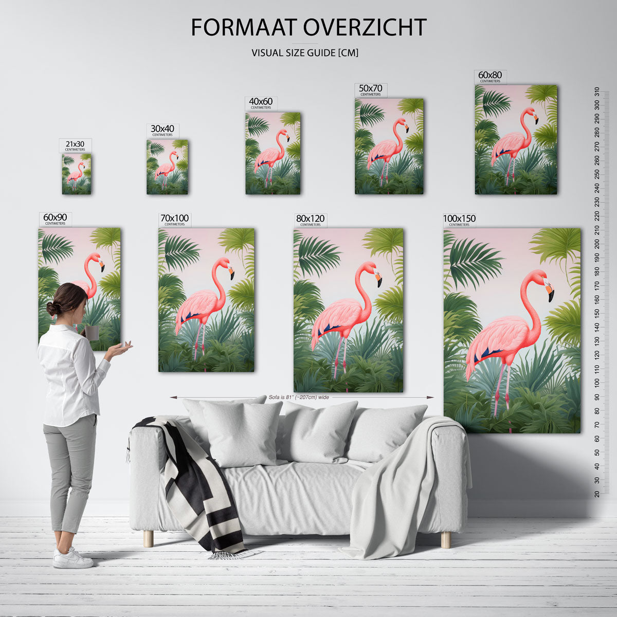 Flamingo tussen bladeren – staande muurposter met jungle thema