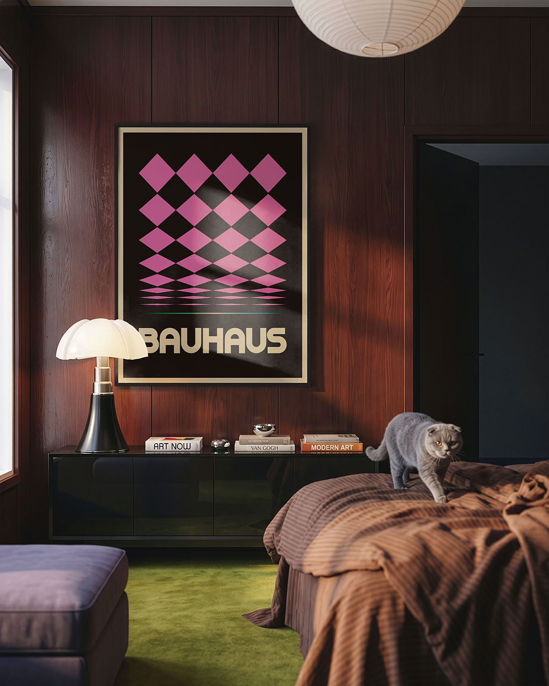 Ruitvormen en tekst – geometrische Bauhaus poster in staand formaat