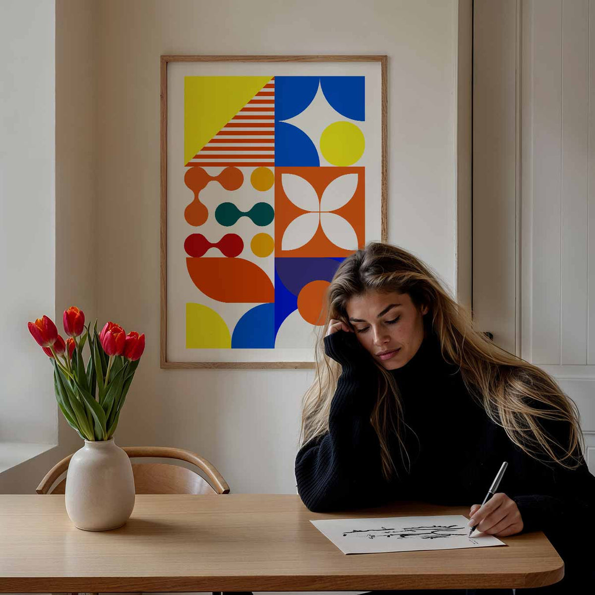 Vrolijke Geometrische Kunstposter – staande dieren wanddecoratie van WallArtistic