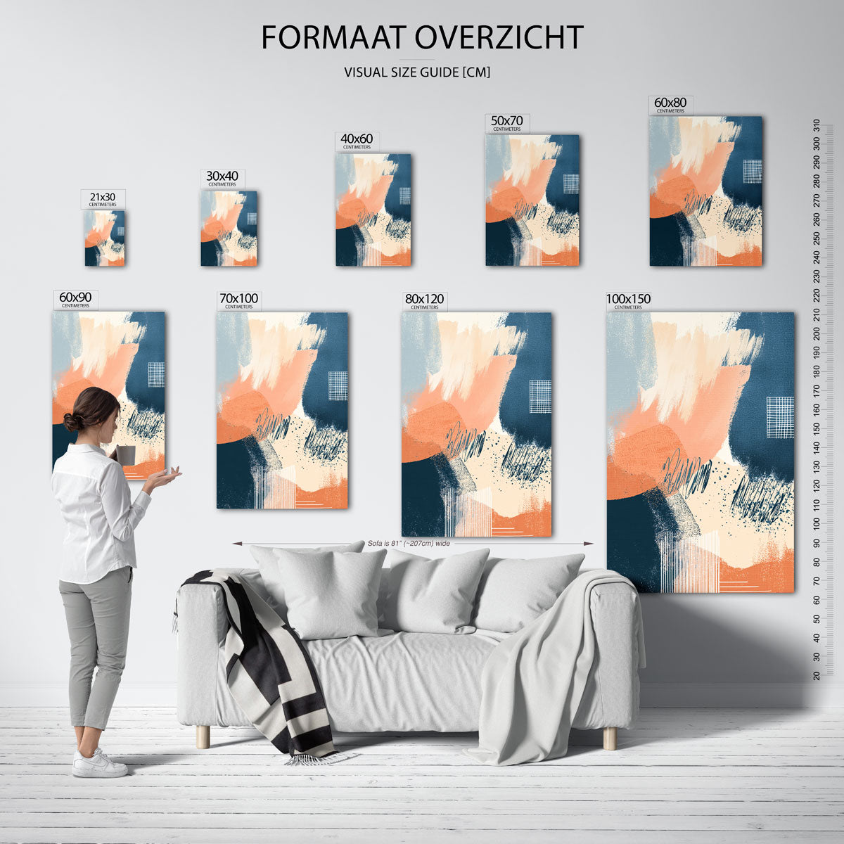 Abstracte penseelstreken – staande muurposter met abstracte vormen