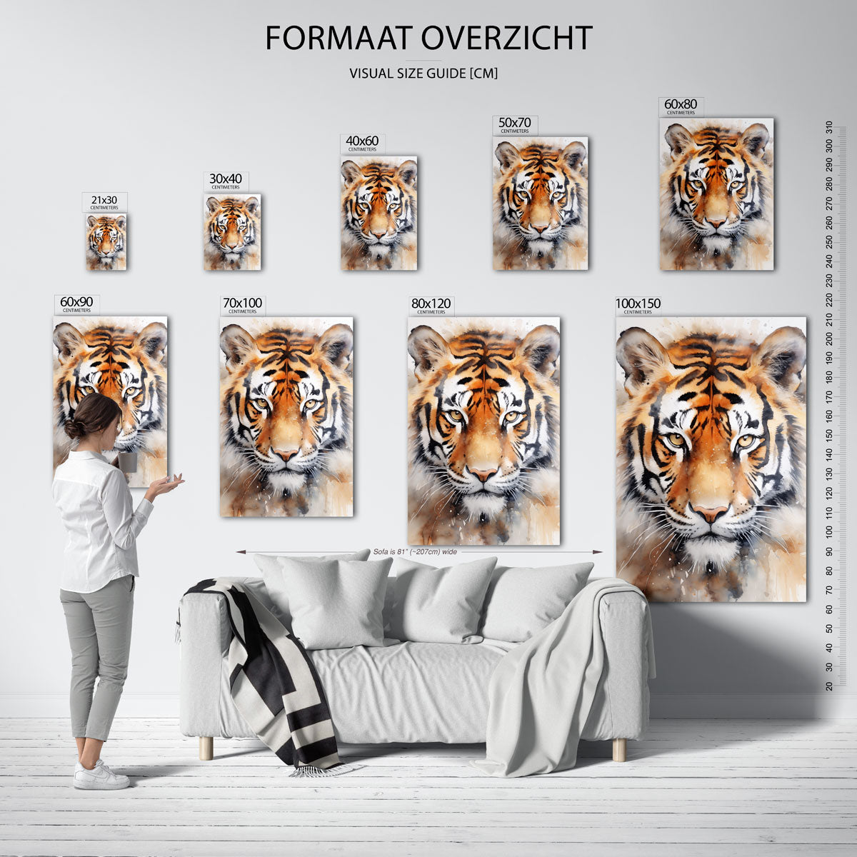 Tijger portret – staande muurposter met jungle thema