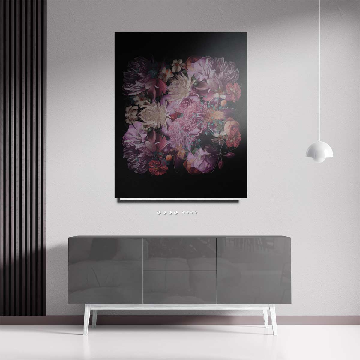 Bloemenpracht op Zwart – staande wandkunst voor woonkamer of interieur