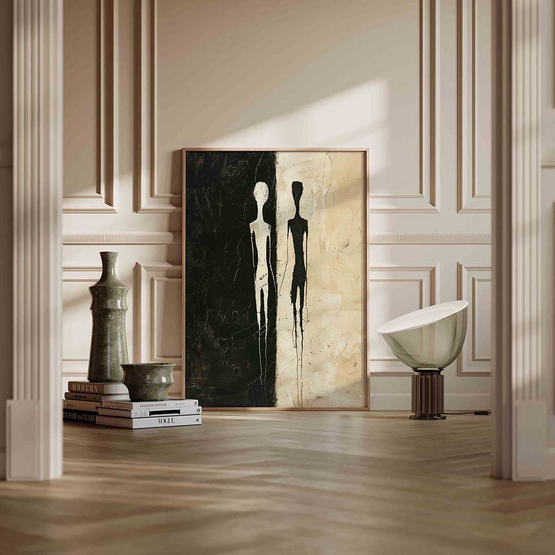 Twee figuren in contrast – staande abstracte wanddecoratie van WallArtistic