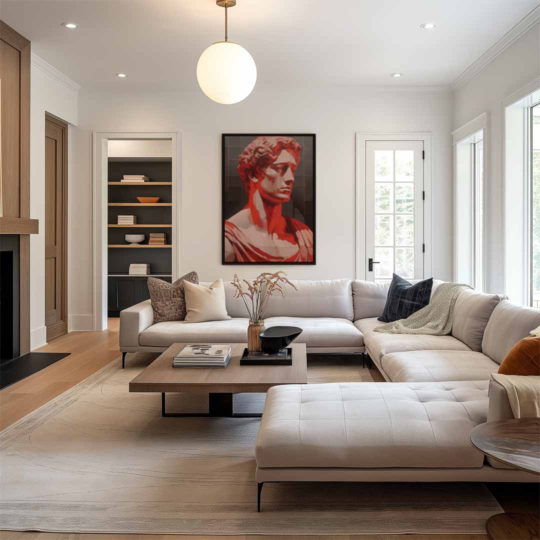 Klassieke Buste in Rood Licht – canvas wanddecoratie in portret formaat