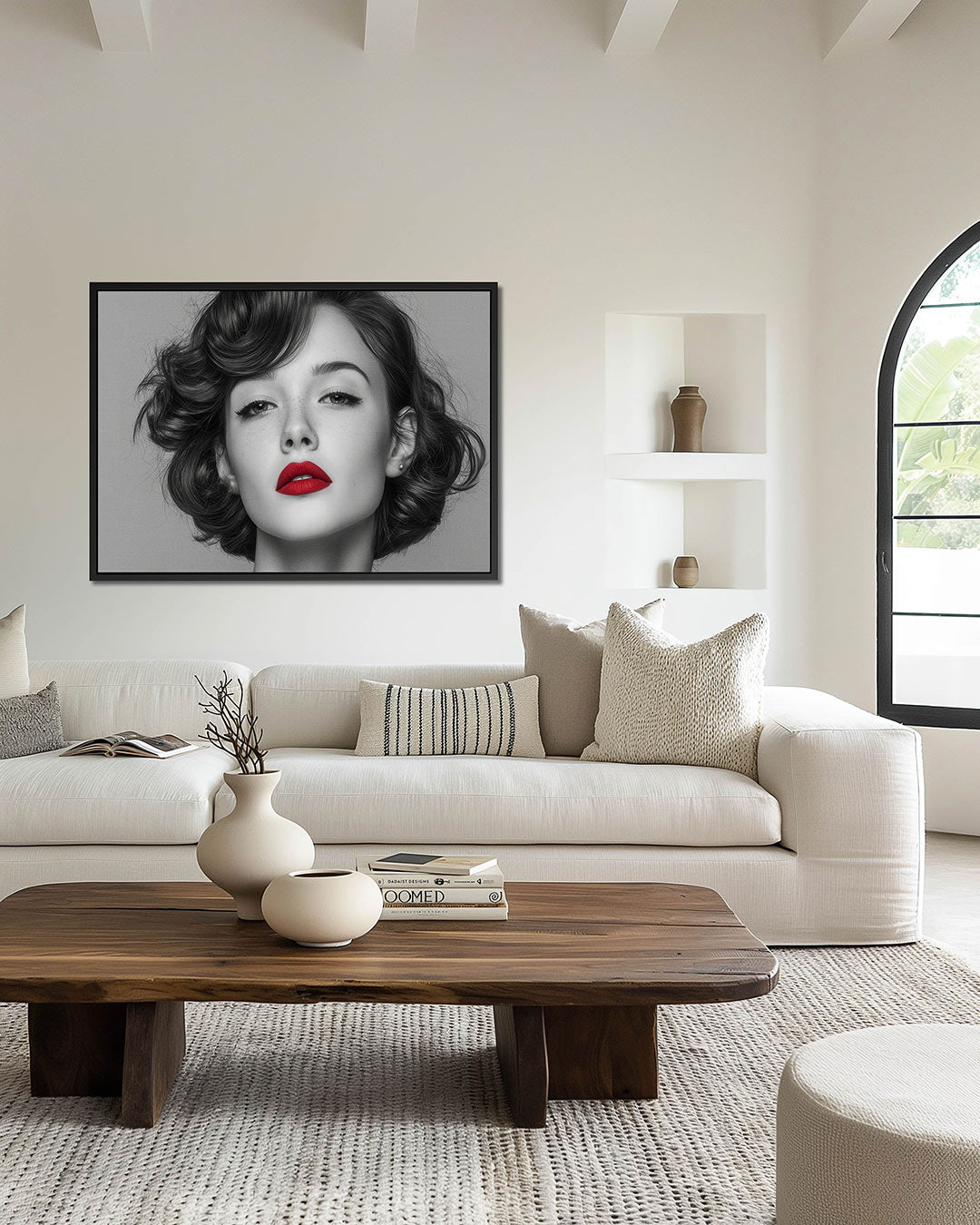 Portret met rode lippen – wanddecoratie in interieur