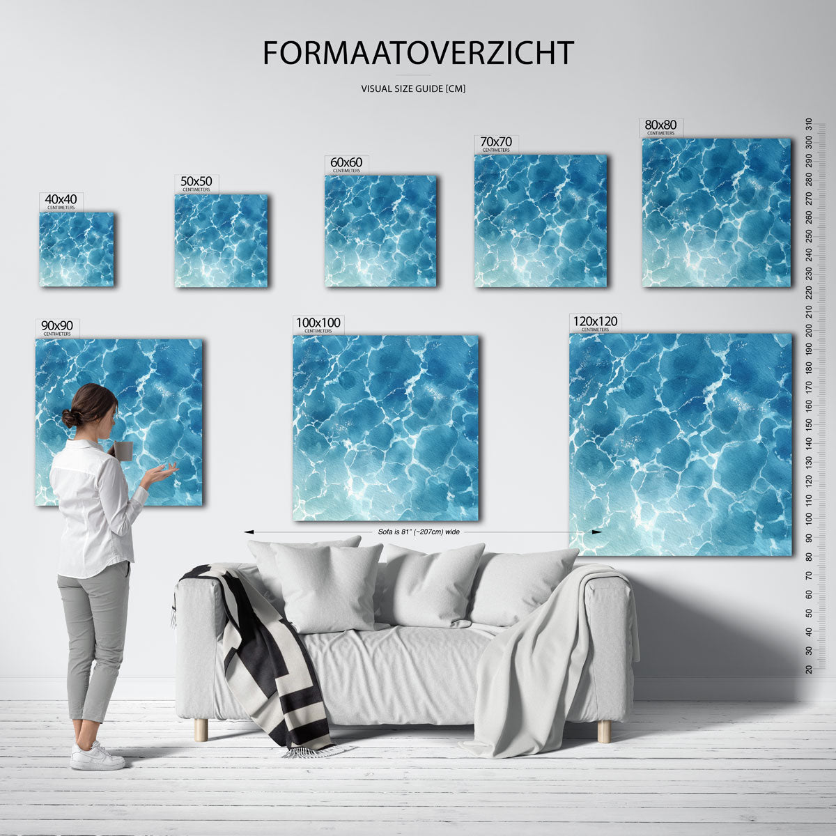 Blauwe waterstructuur – tropische wandkunst als vierkante poster
