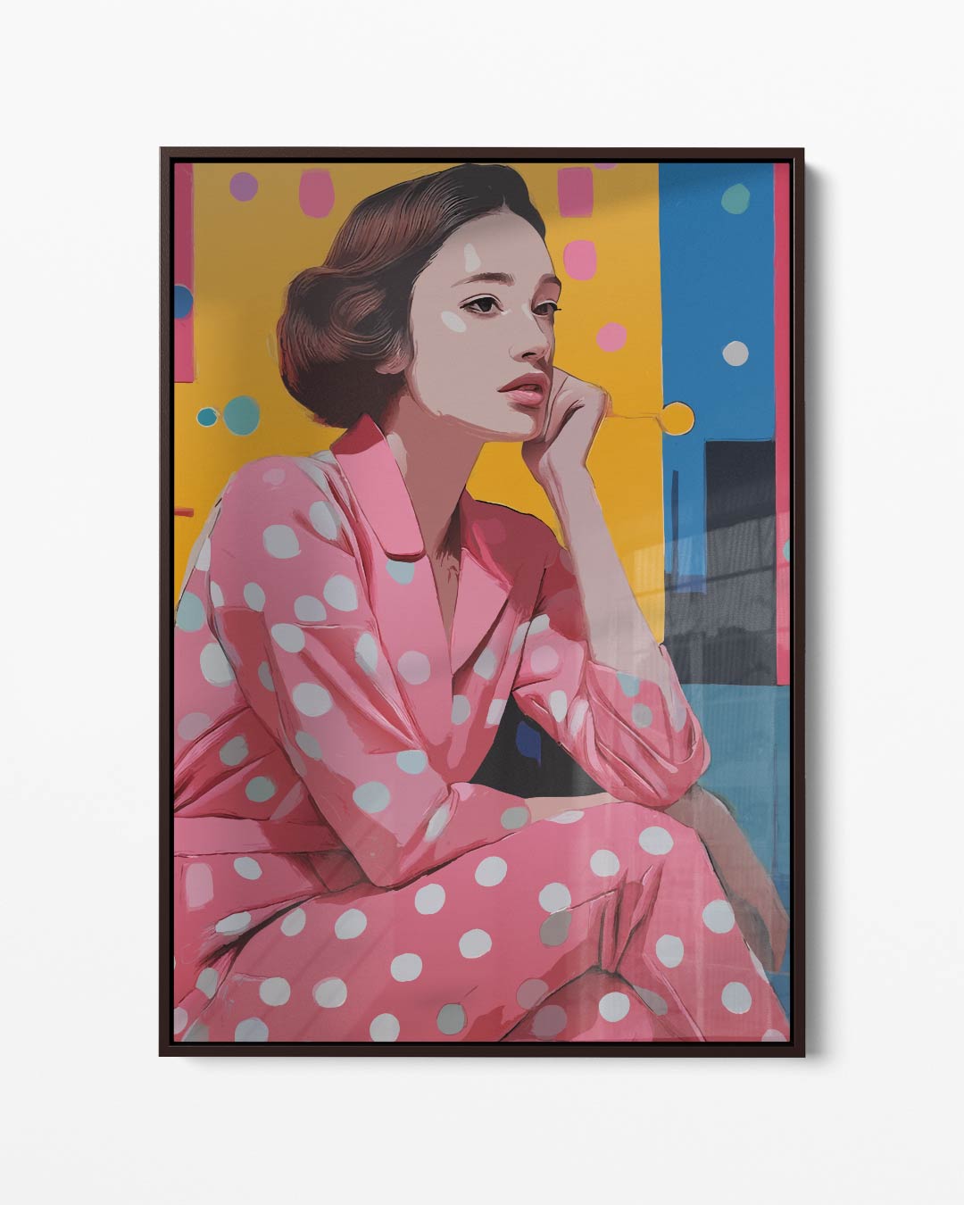 Vrolijke Reflectie in Roze – portret kunstwerk als wanddecoratie