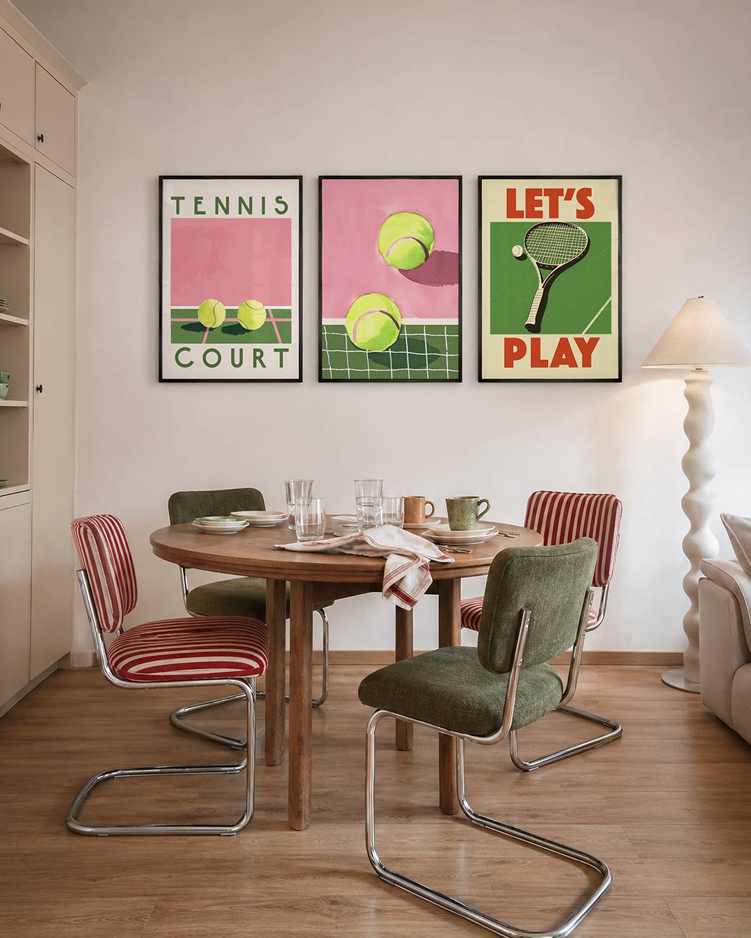 Tennis kleurenspel driedelige posterset – deze posterset in drie delen toont een speelse combinatie