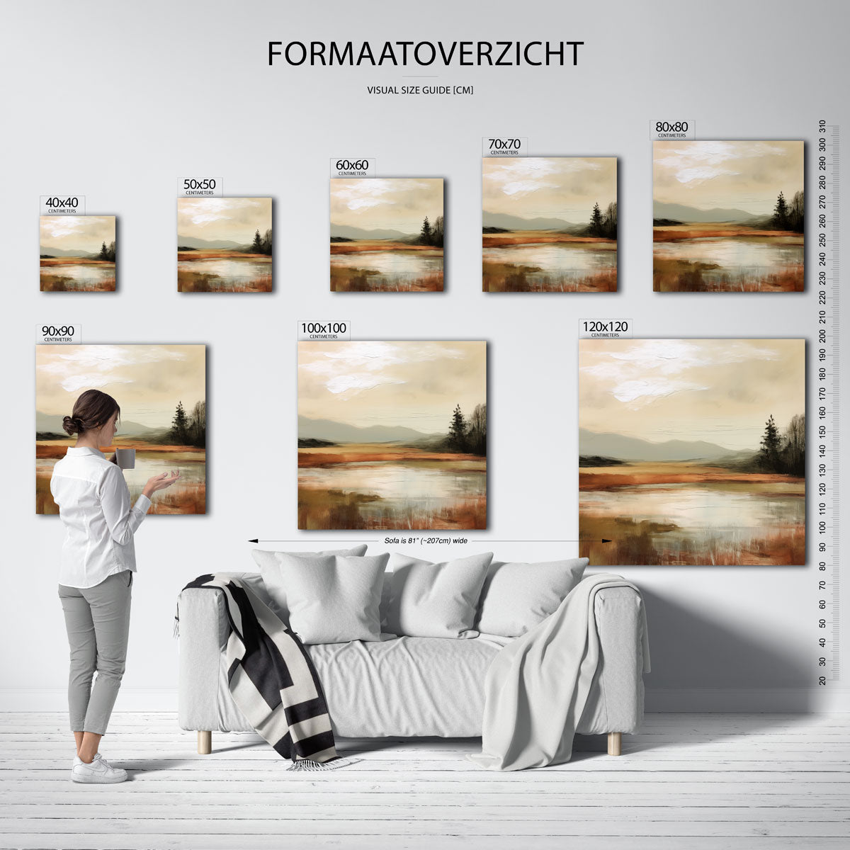 Landschap met bomen – vierkante muurposter met abstracte vormen