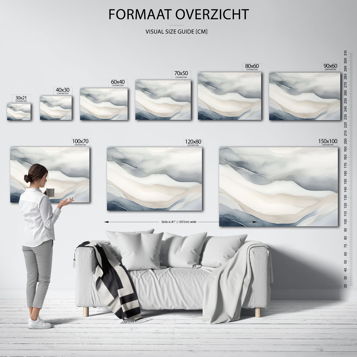 Golvende lijnen – liggende muurposter met abstracte vormen